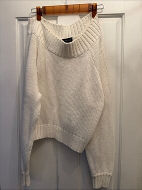 Carbon38 White Off-Shoulder Rib Knit Sweater